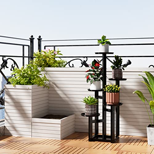 POTEY 5 Tiered Metal Plant Stand Indoor, Tall Plant Shelf Corner Plant Stands for Indoor Plants Multiple, Black Plant Shelf Rack for Outdoor Home Patio Lawn Garden