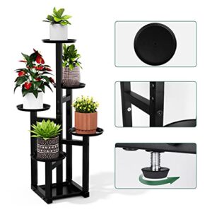 POTEY 5 Tiered Metal Plant Stand Indoor, Tall Plant Shelf Corner Plant Stands for Indoor Plants Multiple, Black Plant Shelf Rack for Outdoor Home Patio Lawn Garden