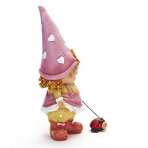 Petunia The Garden Gnome Lawn Sculpture with Ladybug on a Leash