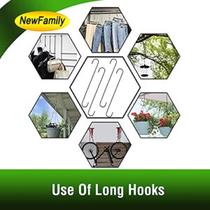 NewFamily 14 Inch 5 Pack Extra Large S Hooks Black Heavy Duty, Long S Hooks for Hanging Plant, Bird Feeder Hooks for Garden