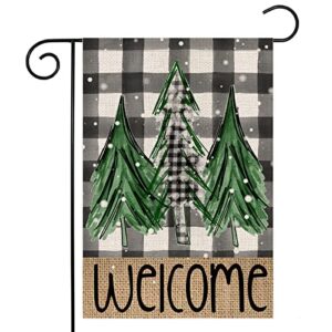 welcome christmas trees winter garden flag 12 x 18 inch vertical double sided buffalo plaid holiday yard outside xmas décor