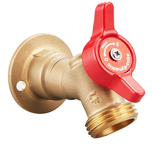 Pronese Lead-Free Soild Brass,Quarter Turn Sillcock Hose Bibb Outdoor Faucet with Flange, Wall Mount Faucet 3/4" GHT ×1/2" FIP Water Inlet,145 Degree Elbow Stop Valve Adapter & Boiler