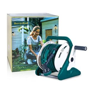 Berry&Bird Garden Portable Hose Reel, 1/2 inch x 65+6FT Wall/Floor Mounted Water Hose Reel, Garden Hose Holder Outdoor Water Pipe with 9 Pattern Hose Nozzle for Outside Gardening Car Cleaning Watering