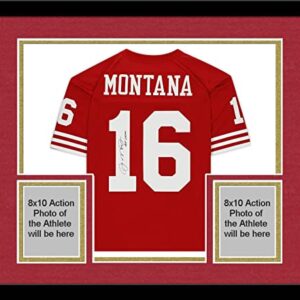 Framed Joe Montana San Francisco 49ers Autographed Mitchell & Ness Red Authentic Jersey with "HOF 00" Inscription - Autographed NFL Jerseys