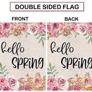 Hello Spring Garden Flag Peony Flowers Burlap Floral in The Air Flags Vertical Double Sided Farm Yard Outdoor Decoration Seasonal Home Décor 12.5 x 18 Inch