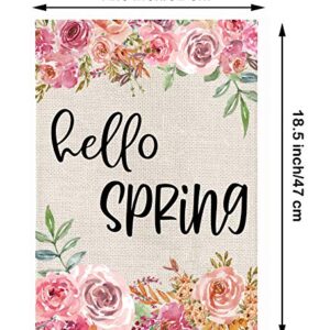 Hello Spring Garden Flag Peony Flowers Burlap Floral in The Air Flags Vertical Double Sided Farm Yard Outdoor Decoration Seasonal Home Décor 12.5 x 18 Inch