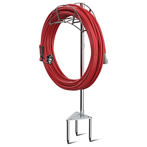 Stainless Steel Hose Holder, Meykwod Garden Hose Holder Freestanding, Water Hose Holders for Outside, In ground Heavy Duty Hose Organizer Outdoor, Hose Rack for Outside Yard