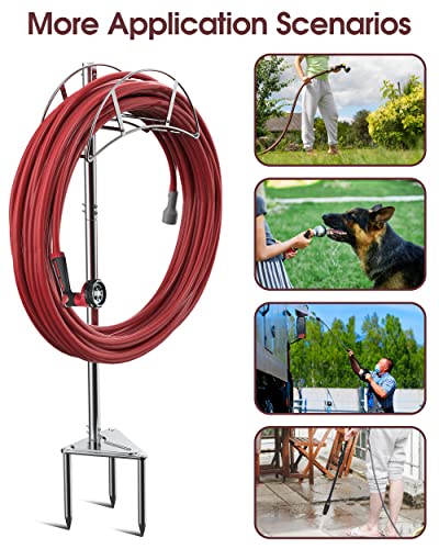 Stainless Steel Hose Holder, Meykwod Garden Hose Holder Freestanding, Water Hose Holders for Outside, In ground Heavy Duty Hose Organizer Outdoor, Hose Rack for Outside Yard