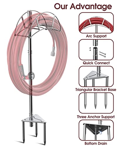 Stainless Steel Hose Holder, Meykwod Garden Hose Holder Freestanding, Water Hose Holders for Outside, In ground Heavy Duty Hose Organizer Outdoor, Hose Rack for Outside Yard