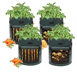 4-pack 7gallon garden potato grow bags with flap and handles aeration fabric pots heavy duty