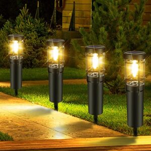 zwoos 4-pack solar pathway lights, light up whole night (max. 15h), led solar outdoor lights for garden, driveway, yard, lawn, ip65 waterproof (warm white)