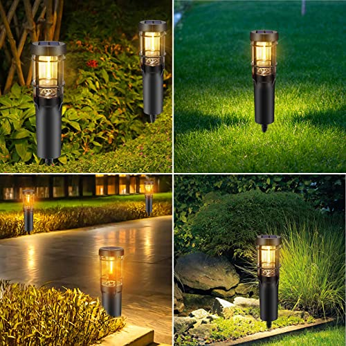 ZWOOS 4-Pack Solar Pathway Lights, Light Up Whole Night (Max. 15h), LED Solar Outdoor Lights for Garden, Driveway, Yard, Lawn, IP65 Waterproof (Warm White)