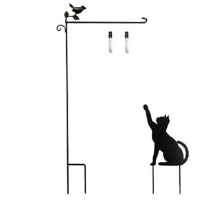 garden flag holder stand halloween decoration metal garden flag pole yard flag stand with anti-wind clip decorated with bird and cat
