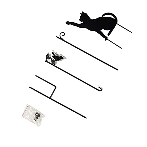 Garden Flag Holder Stand Halloween Decoration Metal Garden Flag Pole Yard Flag Stand with Anti-Wind Clip Decorated with Bird and Cat