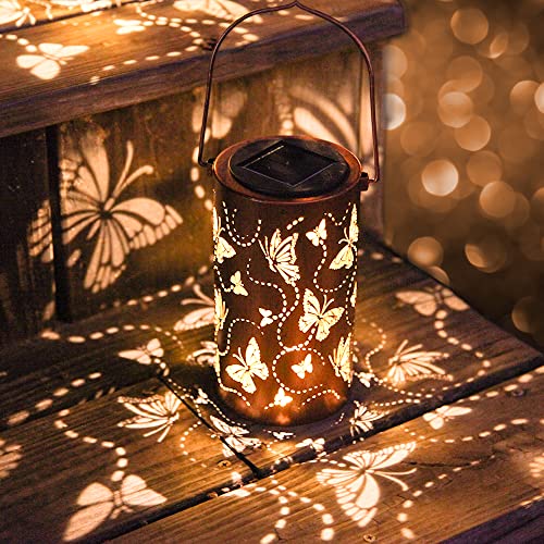 Solar Lanterns Outdoor Hanging Lantern Lights, Butterfly Outdoo Decor Lantern, Waterproof LED Decorative Garden Light Delicate Garden Decoration for Patio, Yard, Pathway, Landscape