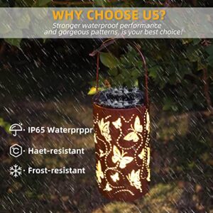 Solar Lanterns Outdoor Hanging Lantern Lights, Butterfly Outdoo Decor Lantern, Waterproof LED Decorative Garden Light Delicate Garden Decoration for Patio, Yard, Pathway, Landscape