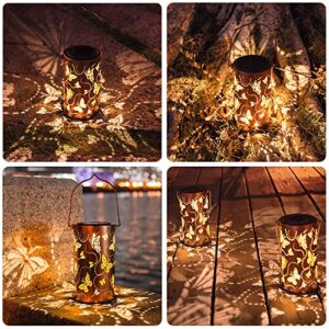 Solar Lanterns Outdoor Hanging Lantern Lights, Butterfly Outdoo Decor Lantern, Waterproof LED Decorative Garden Light Delicate Garden Decoration for Patio, Yard, Pathway, Landscape