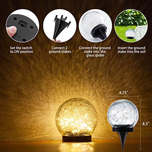 Darkdec Globe Solar Lights Outdoor Decorative - 2 Pack Cracked Glass Ball Lights 4.73" In-Ground Lights with 30 LEDs Waterproof for Garden Pathway Party Decoration