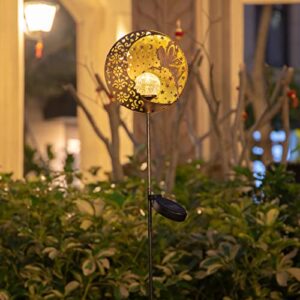 Tryme Garden Solar Lights Fairy Moon Star Glass Globe Pathway Stake Light Metal Angel Decor, Outdoor Decorative Lights Waterproof for Walkway, Yard, Lawn, Patio or Courtyard (Warm White)