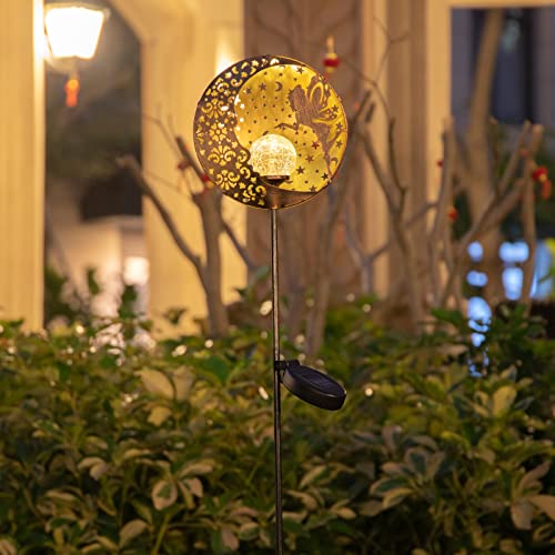 Tryme Garden Solar Lights Fairy Moon Star Glass Globe Pathway Stake Light Metal Angel Decor, Outdoor Decorative Lights Waterproof for Walkway, Yard, Lawn, Patio or Courtyard (Warm White)