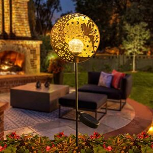 Tryme Garden Solar Lights Fairy Moon Star Glass Globe Pathway Stake Light Metal Angel Decor, Outdoor Decorative Lights Waterproof for Walkway, Yard, Lawn, Patio or Courtyard (Warm White)