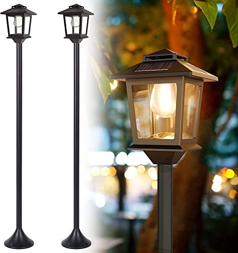 63" Solar Lamp Post Lights Outdoor 2 Pack ,Aluminum Floor Lamp,Waterproof Solar Powered Lights for Garden, Pathway, Yard, Front/ Back Door, Warm White Solar Post Light,Replaceable Bulb, Decoration