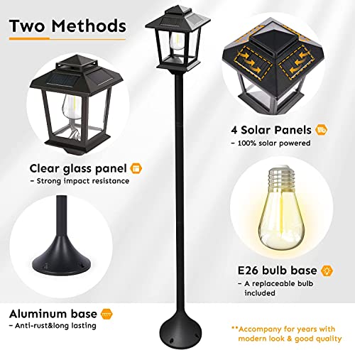 63" Solar Lamp Post Lights Outdoor 2 Pack ,Aluminum Floor Lamp,Waterproof Solar Powered Lights for Garden, Pathway, Yard, Front/ Back Door, Warm White Solar Post Light,Replaceable Bulb, Decoration