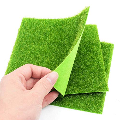 Shindel Fairy Artificial Grass, Miniature Fake Garden Grass for Crafts, Ornament Garden Dollhouse DIY Decoration, 6''x 6'', 4 PCS