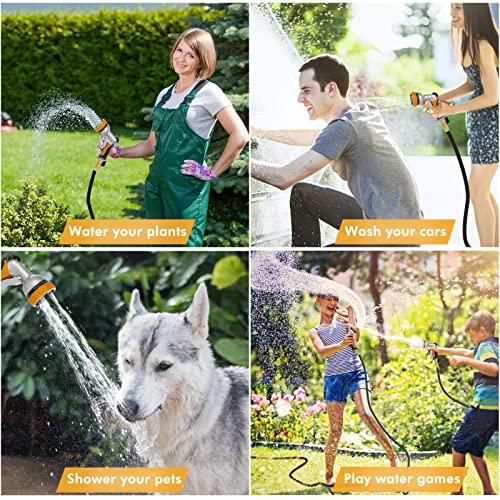 RESTMO Garden Hose Nozzle, Heavy Duty Metal Water Hose Nozzle with 7 Adjustable Spray Patterns, High Pressure Hand Sprayer with Flow Control, Best for Watering Plant & Lawn, Washing Car & Pet, Yellow