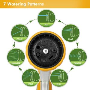 RESTMO Garden Hose Nozzle, Heavy Duty Metal Water Hose Nozzle with 7 Adjustable Spray Patterns, High Pressure Hand Sprayer with Flow Control, Best for Watering Plant & Lawn, Washing Car & Pet, Yellow