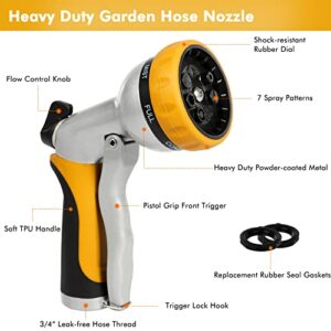 RESTMO Garden Hose Nozzle, Heavy Duty Metal Water Hose Nozzle with 7 Adjustable Spray Patterns, High Pressure Hand Sprayer with Flow Control, Best for Watering Plant & Lawn, Washing Car & Pet, Yellow