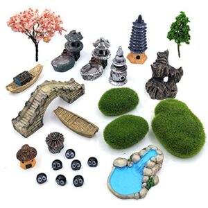 trasfit set of 23 zen garden accessories, mini meditation zen tray items kit, fairy garden accessories for micro landscape decoration plant pots bonsai craft decor