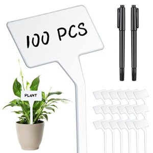 100 pcs large plant label signs 11.8 inch plant markers plastic garden label stakes waterproof plant t type tags nursery garden marker plant signs with marker pen for flower herb pot plant vegetable