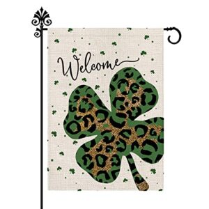 st patricks day garden flag leopard shamrock welcome vertical double sided burlap happy st. patrick’s day flags 12.5 x 18 inch spring holiday farmhouse yard outdoor decor