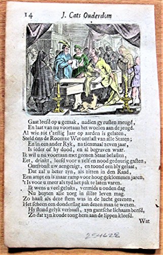 Antique Copperplate Miniature Engraving: BL14 from Ouderdom, Buyten Leven, en Hof Gedachten