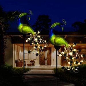 Solar Garden Lights Metal Decorative Garden Stakes Waterproof Peacock Solar Stake Light for Outdoor Patio Yard Pathway