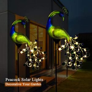 Solar Garden Lights Metal Decorative Garden Stakes Waterproof Peacock Solar Stake Light for Outdoor Patio Yard Pathway