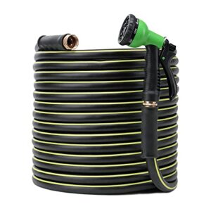 top dog rubber garden hose 30ft, no kink garden water hose with 7 function nozzle and solid brass fittings extra strength durable gardening flexible hose for garden/house/car/yard washing