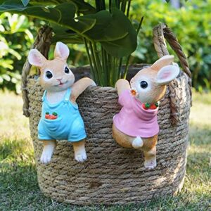 origarden bunny decor garden patio decor – rabbit planter hugger 2pcs indoor plant decorations for flower pot cute bunny garden easter decoration (pot and plants are not included)
