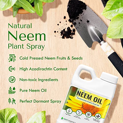 Pure Neem Oil, Neem Oil for Plants, Cold-Pressed Azadiracthin Neem Oil Concentrate for Plants and Irrigation, Plant-Based Dormant Oil Spray for Indoor and Outdoor Gardens, 16 oz - Neem Organics