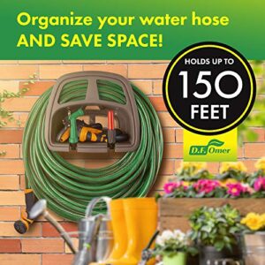 DF OMER Plastic Garden Water Hose Holder | Wall Mount Hose Hanger with Storage Compartment Fits 150 ft. Hose – 10x5x5 in. Weatherproof Hose Rack Hanger for Outside with Shelf for Garden Equipment