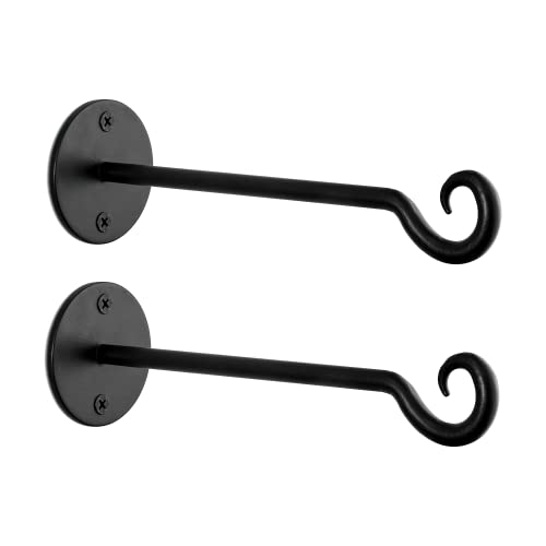 Monarch Abode Wall Mounted Plant Hooks, 7.5" Premium Metal Decorative Hanging Brackets for Indoor & Outdoor Use, Set of 2, Black