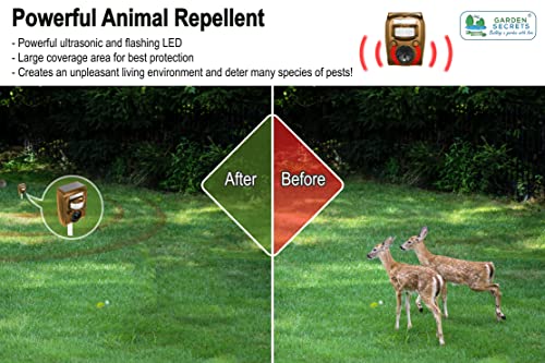 GARDEN SECRETS (2023 Version) Compact Solar Ultrasonic Animal Repellent. Skunk Raccoon Deer Coyote Cat Rat Mice etc Deterrent. Keep Pests Away from Your Property Within 2-4 Weeks. (Brown, 1 Unit)