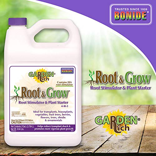Bonide Garden Rich Root & Grow Root Stimulator & Plant Starter, 128 oz Concentrate 4-10-3 Fertilizer for Transplanting