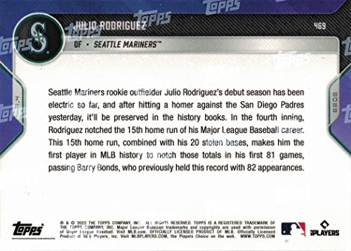 2022 Topps Now Baseball #469 Julio Rodriguez Rookie Card Mariners - Only 3,433 made