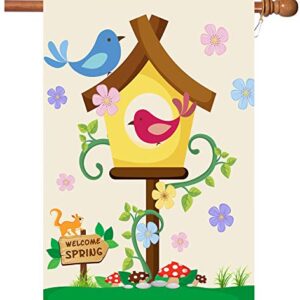 Hello Spring Flag,Spring Garden Flag Double Sided Welcome Burlap Seasonal House and Bird Spring House Flags 28x40 Inch Summer Yard Signs Outdoor Decor for Homes,Gardens,Patio or Lawn with 2 Grommets