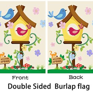 Hello Spring Flag,Spring Garden Flag Double Sided Welcome Burlap Seasonal House and Bird Spring House Flags 28x40 Inch Summer Yard Signs Outdoor Decor for Homes,Gardens,Patio or Lawn with 2 Grommets