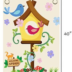 Hello Spring Flag,Spring Garden Flag Double Sided Welcome Burlap Seasonal House and Bird Spring House Flags 28x40 Inch Summer Yard Signs Outdoor Decor for Homes,Gardens,Patio or Lawn with 2 Grommets