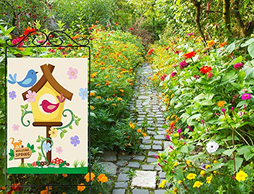 Hello Spring Flag,Spring Garden Flag Double Sided Welcome Burlap Seasonal House and Bird Spring House Flags 28x40 Inch Summer Yard Signs Outdoor Decor for Homes,Gardens,Patio or Lawn with 2 Grommets