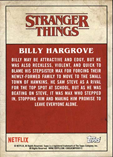 2019 Topps Stranger Things Welcome to the Upside Down Character Cards #17 Billy Hargrove Official Netflix Television Series Collectible Trading Card